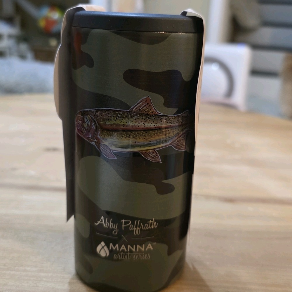 Manna Camo Trout Fish Fishing 12 oz Slim Can Cooler Skinny Can Koozie Coolie‎ BF
